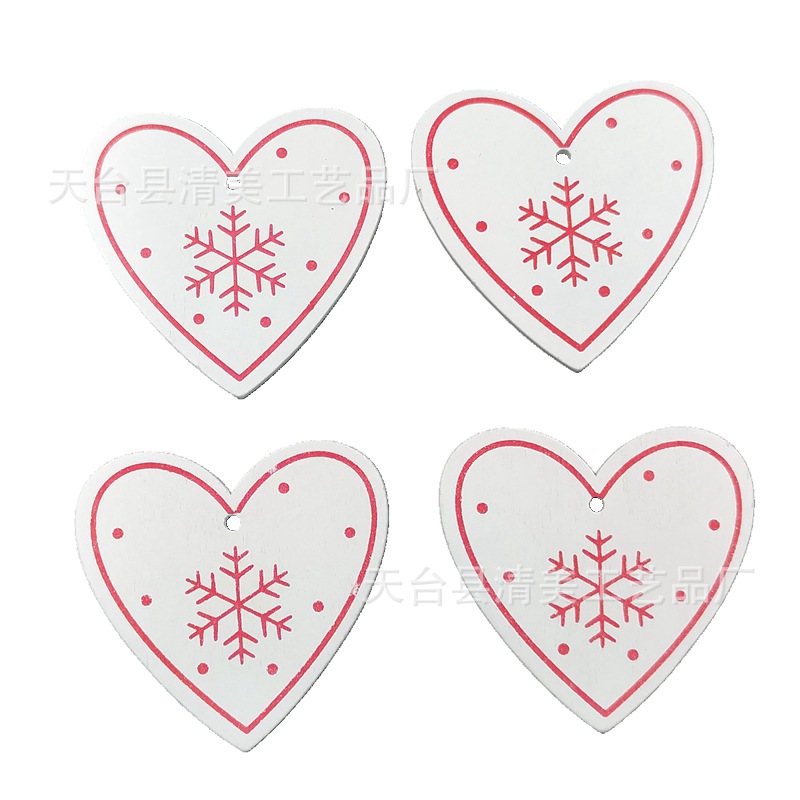 50mm blanco de madera/rojo melocotón de Navidad colgante decorativo de madera 10 piezas en un paquete