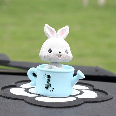 Car ornaments Car Dashboard Decoration - shaking-head-teapot-rabbit-blue-includes-double-sided-tape-pad-not-included