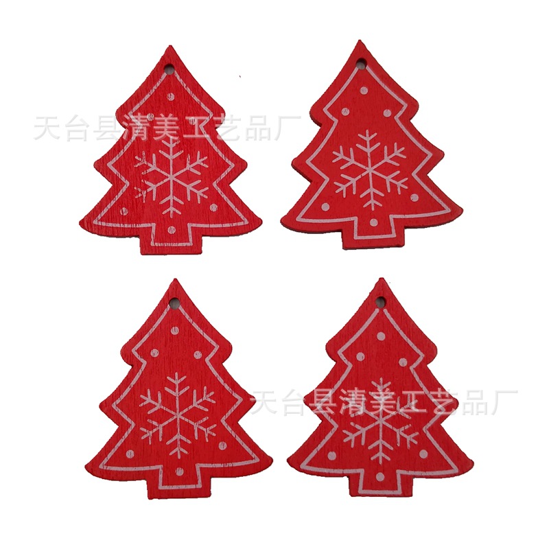 50mm madera blanco/rojo/verde Navidad árbol de Navidad colgante de madera 10 piezas en un paquete