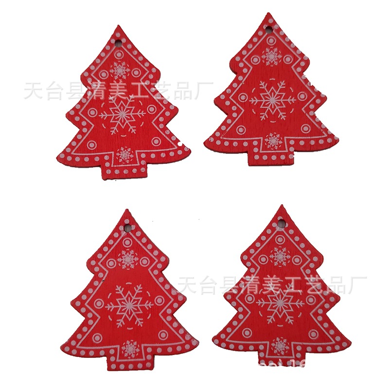 50mm madera blanco/rojo/verde Navidad árbol de Navidad colgante de madera 10 piezas en un paquete
