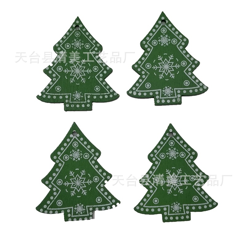 50mm madera blanco/rojo/verde Navidad árbol de Navidad colgante de madera 10 piezas en un paquete