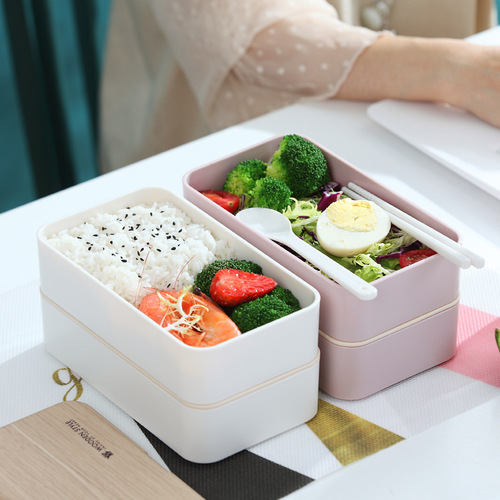 INS Internet celebrity Japanese double-layer lunch box plastic compartment lunch box cross-border adult student microwaveable lunch box