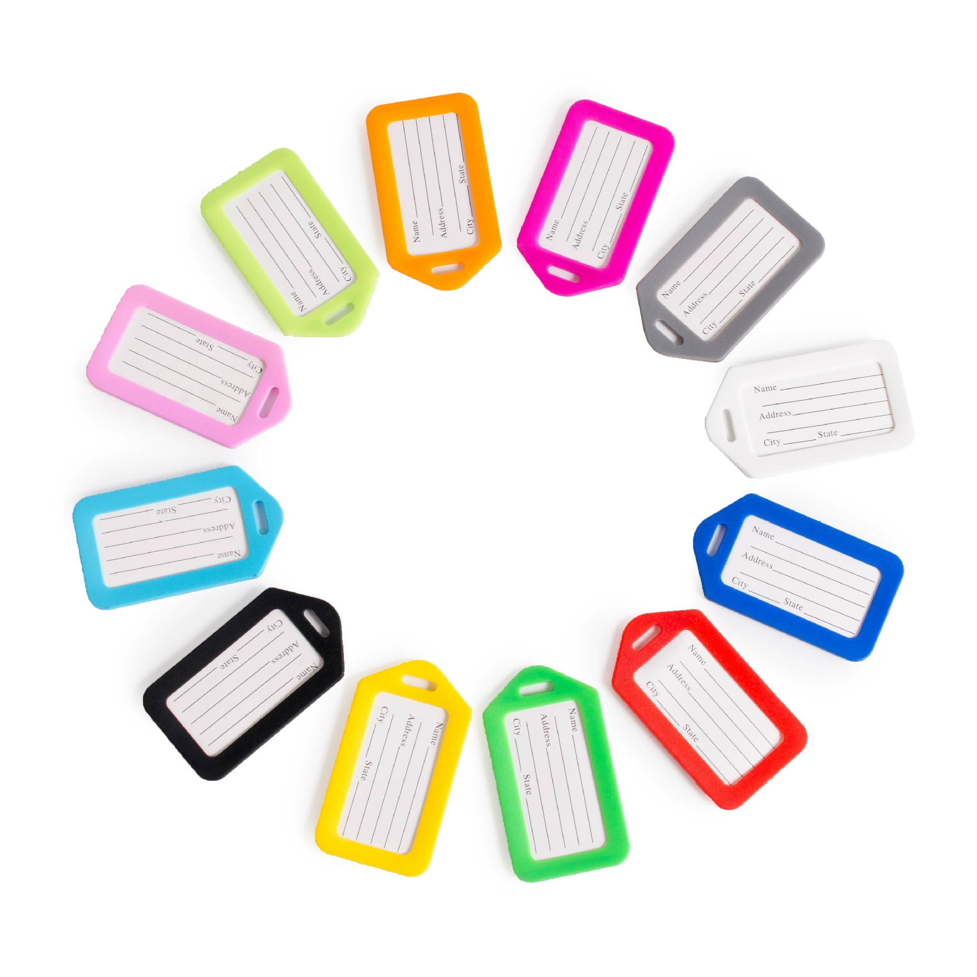 Plastic luggage tag, suitcase, airplane