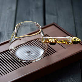 高硼硅耐热玻璃300ml公道杯分茶器手工金箔功夫茶具侧把壶煮茶器