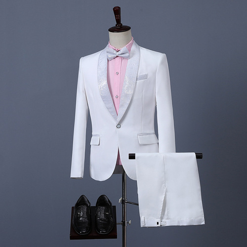 Suit Set for Men Korean Style Western Tailored White Professional Best Man Newlywed Dress with Tie Formal Attire