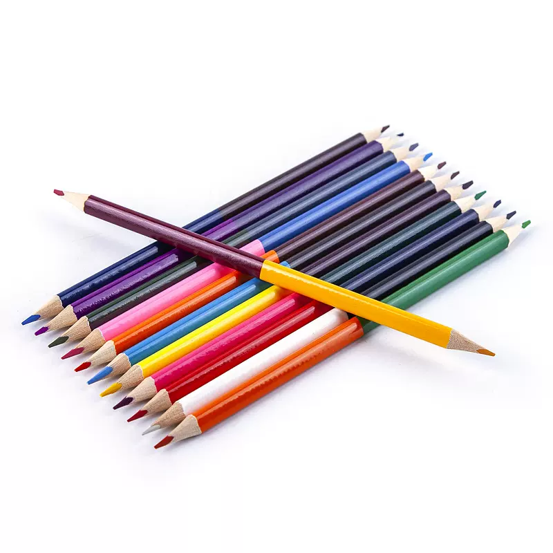 双头双色彩铅 彩色铅笔 三角铅笔 杨木彩色笔 双色芯 两头削尖