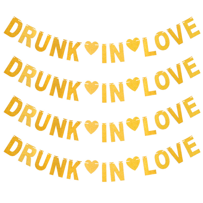 Cruz-Frontera de boda tira tirar bandera borracho en amor brillo oro letra etiqueta tirar flor fábrica suministro directo