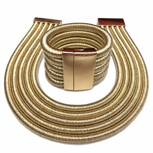 Speed Store explosion magnetic buckle necklace set European and American big -name fashion alloy multi -layered woven rope exaggerated neck chain women