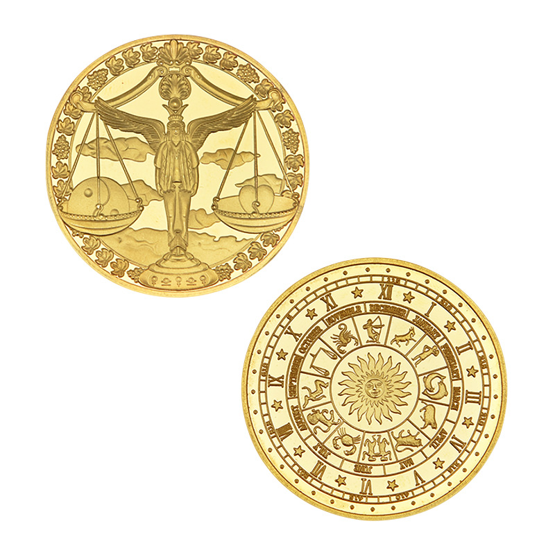 Medalla conmemorativa transfronteriza 12 constelación moneda conmemorativa metal chapado en oro insignia medalla Colección Caja de regalo fábrica al por mayor