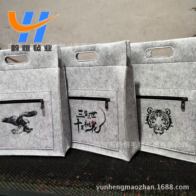 厂家供应精美图案毛毡手提包 时尚毛毡手提电脑毛毡包批发