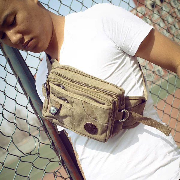 [Factory Price] Large Capacity Canvas Waist Bag Men's Crossbody Bag Multifunctional Casual Bag Outdoor Tactical Waist Bag