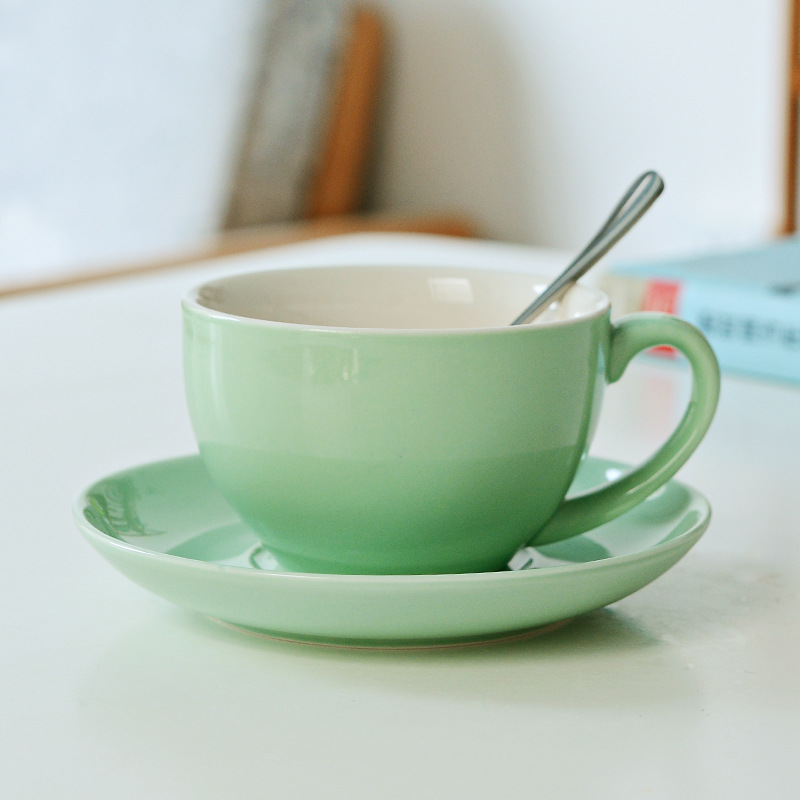 Tazas de café originales, tazas de cerámica, tazas de moda, tazas de agua con cucharas, platos de café al por mayor