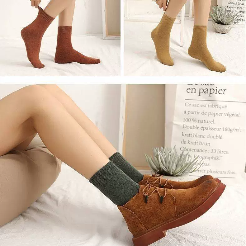 Mid‑calf rabbit‑wool socks, Harajuku retro style, thick terry lining, warm, multiple colors