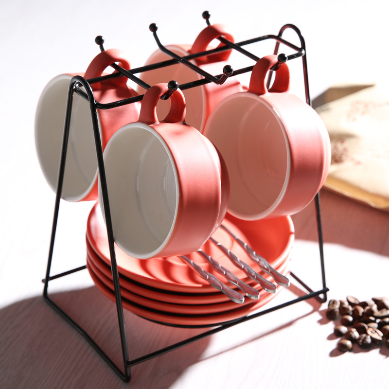 Taza de cerámica creativa taza de agua taza de moda taza de café conjunto conjunto conjunto completo con estante cuchara impresión LOGO