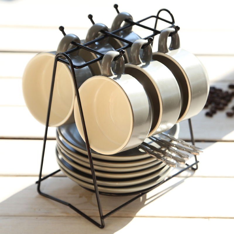 Taza de cerámica creativa taza de agua taza de moda taza de café conjunto conjunto conjunto completo con estante cuchara impresión LOGO