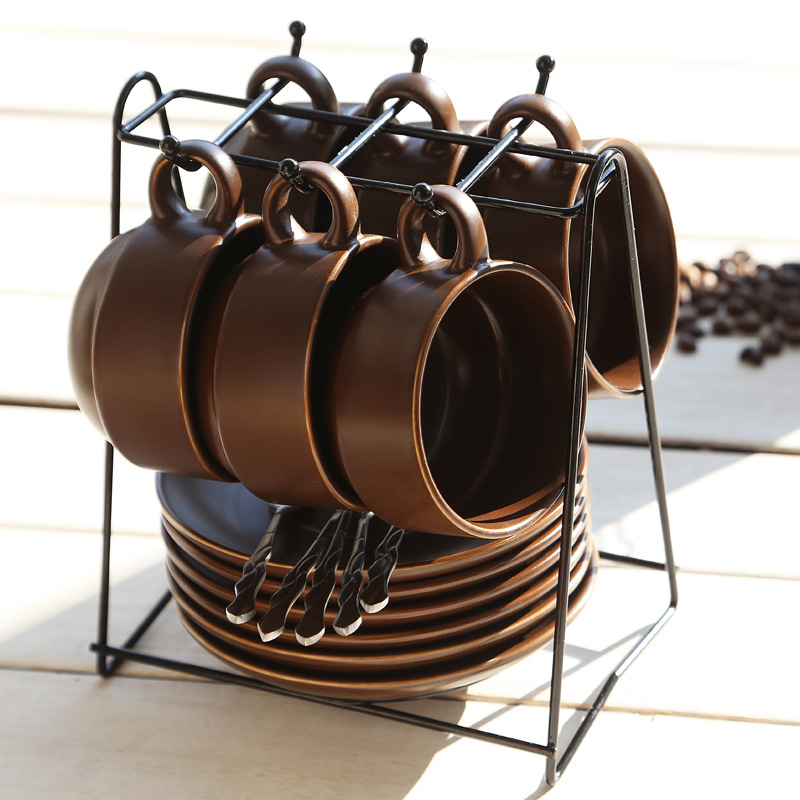 Taza de cerámica creativa taza de agua taza de moda taza de café conjunto conjunto conjunto completo con estante cuchara impresión LOGO