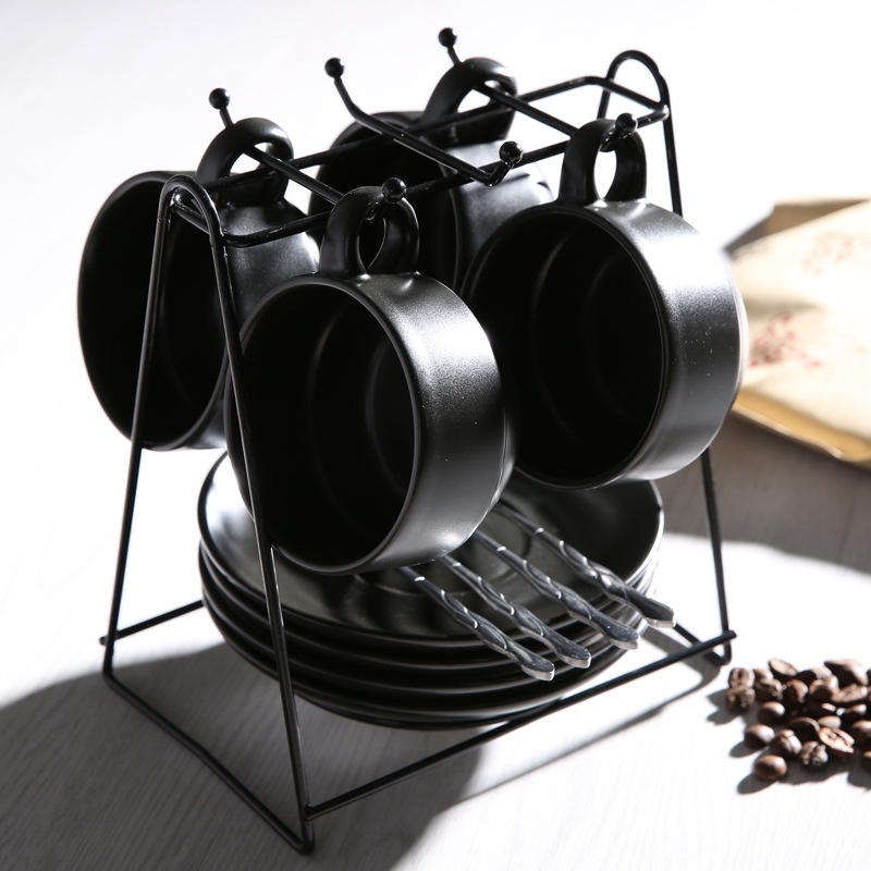 Taza de cerámica creativa taza de agua taza de moda taza de café conjunto conjunto conjunto completo con estante cuchara impresión LOGO