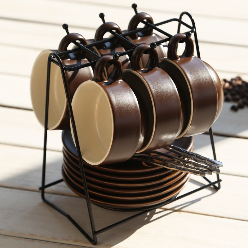 Taza de cerámica creativa taza de agua taza de moda taza de café conjunto conjunto conjunto completo con estante cuchara impresión LOGO