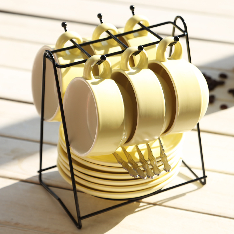 Taza de cerámica creativa taza de agua taza de moda taza de café conjunto conjunto conjunto completo con estante cuchara impresión LOGO