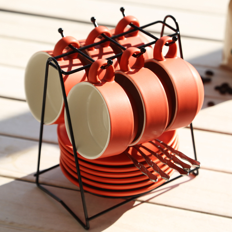 Taza de cerámica creativa taza de agua taza de moda taza de café conjunto conjunto conjunto completo con estante cuchara impresión LOGO