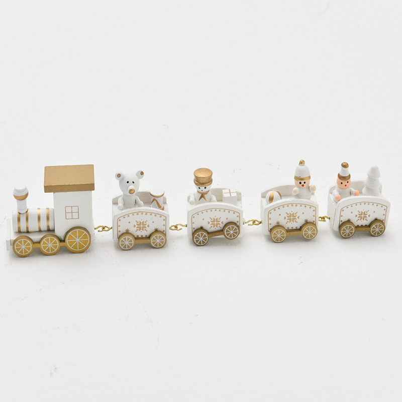 Venta al por mayor suministros de Navidad transfronterizos 7 secciones de madera regalos de trenes pequeños pasteles de Navidad adornos decorativos