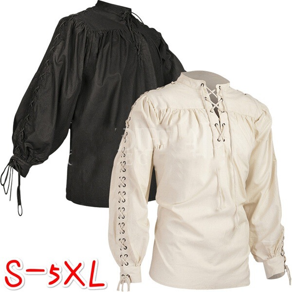 High Quality Fashion Men's Bandage Long Sleeve Medieval Renaissance Shirt Gothic Men's Warrior Shirt