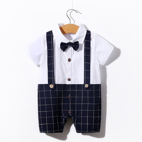 A full-cotton summer short-sleeved unisex baby onesie, English-style baby harrier, baby crawling suit, one piece for dropshipping.
