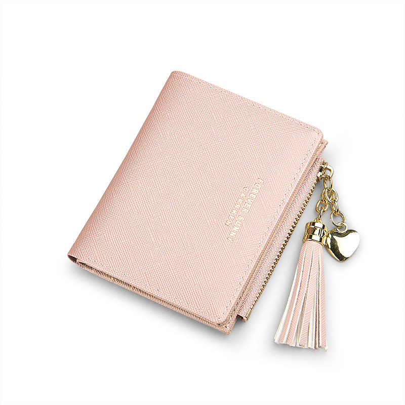 Transfronterizo nueva cartera de las mujeres cortas de estilo coreano de moda vertical Cruz patrón borla cremallera monedero en stock al por mayor