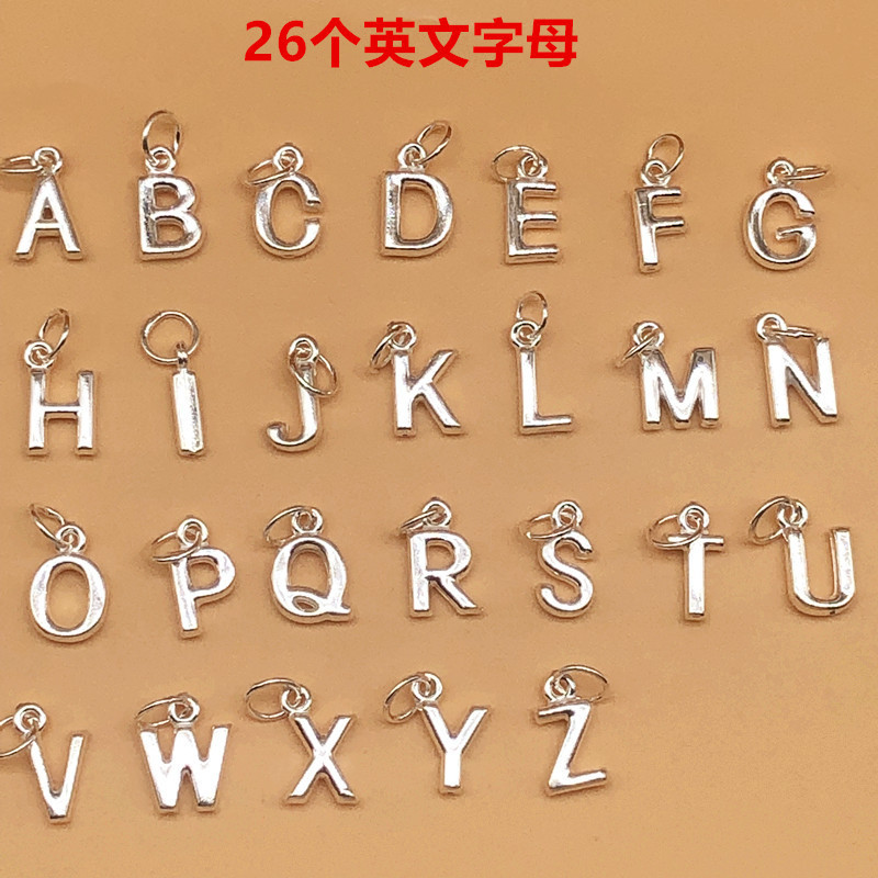 990 Sterling Silver 26 English Letter Bead Mini Glossy Pendant European and American Fashion Jewelry Wholesale DIY Accessories