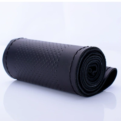 Leather hand-sewn steering wheel cover universal non-slip cowhide car steering wheel cover manufacturers wholesale a generation of hair (Steering wheel cover) - black-leather-hole-black-line-38cm