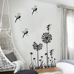 昆尚跨境新款花仙子黑色蒲公英牆貼客廳臥室床頭裝飾畫KS6694