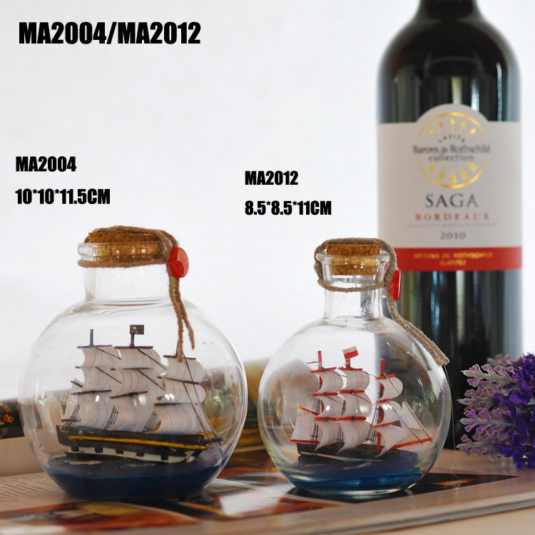 Glass Bottle Boat Ocean-style creative round bottle drifting bottle…