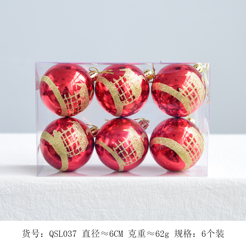 Bola de Navidad de plástico de 6cm 6 piezas árbol de Navidad bola decorativa caja brillante casa árbol patrón pintado BOLA DE Navidad