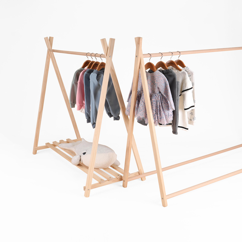 In Nordic Style Simple Solid Wood Floor-standing Children's Clothing Store Shelves Children's Room Hangers Are In Stock And Support One-piece Drop Shipping