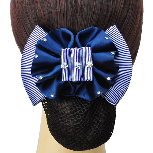 Nurse stewardess job butterfly clip bank profession hair net with drill flower hotel with net hair accessory hair ring