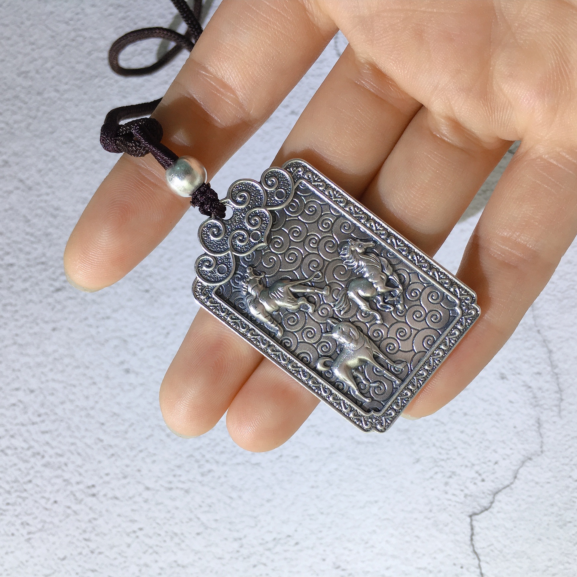(2개) GANLONG 999 STERLING 실버 ZODIAC BENMINGFO RETRO SQUARE 펜던트 SANHE SHAW 펜던트 안전 펜던트 남성용 펜던트