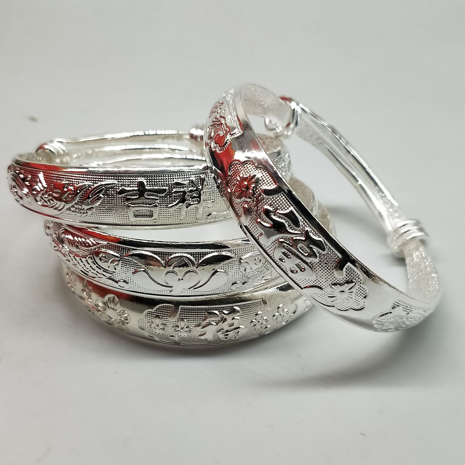 Large Push-Pull Bracelet Plum Blossom Fortune Dragon and Phoenix Fortune Pisces Auspicious Fortune Pisces Lotus Dragon and Phoenix