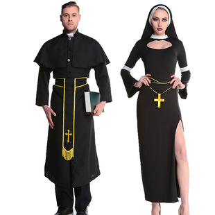 实拍万圣节耶稣服装 男传教士牧师服 玛利亚 神父 修女服装十字-阿里巴巴