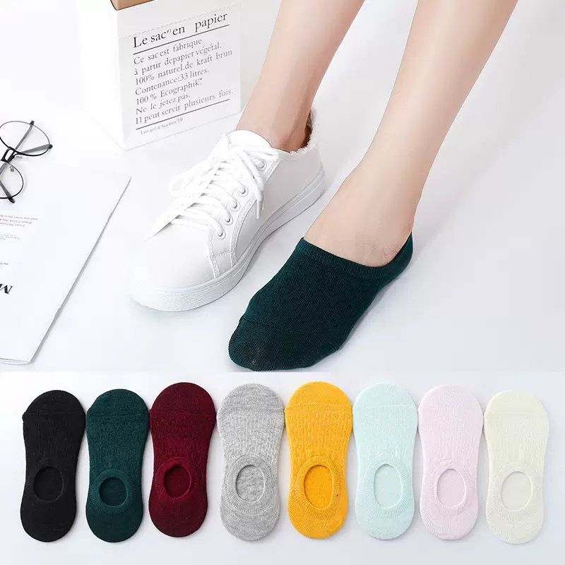春夏女袜子纯色隐形袜夏季涤棉潮袜韩版吸汗休闲隐形船袜女士防滑