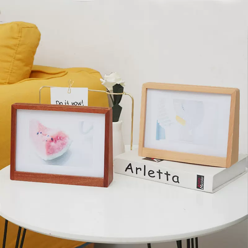 现代简约木质相框办公室桌面万年历摆台 DIY干花制作实木摆件八寸