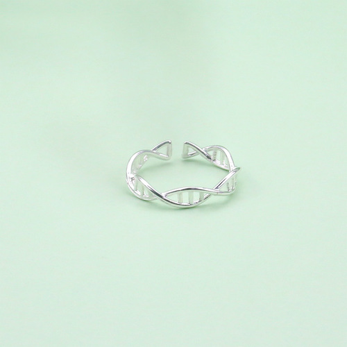 Silver plated ring personalized DNA simple double helix simple creative open ring accessories gift Japanese and Korean women