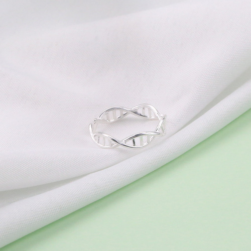 Silver plated ring personalized DNA simple double helix simple creative open ring accessories gift Japanese and Korean women