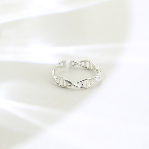 Silver plated ring personalized DNA simple double helix simple creative open ring accessories gift Japanese and Korean women