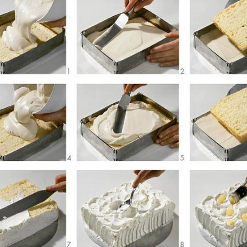 Rectangular Mousse Mold, Adjustable Stainless Steel Ring, 27.5–52.5 cm, Removable Divider