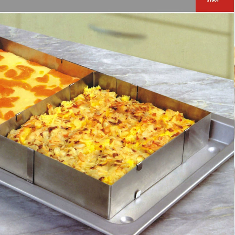 Rectangular Mousse Mold, Adjustable Stainless Steel Ring, 27.5–52.5 cm, Removable Divider