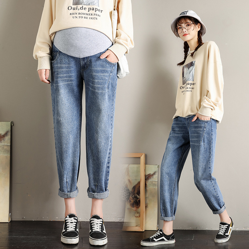 Xi Guizi Pregnant Women's Jeans 2022 Autumn Casual Harlan Loose Torre Pants Outer Wear Abdominal Pants 0287