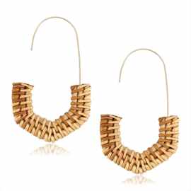 欧美饰品跨境热销藤编耳环手工柳条编织半六角耳环轻薄耳勾耳坠