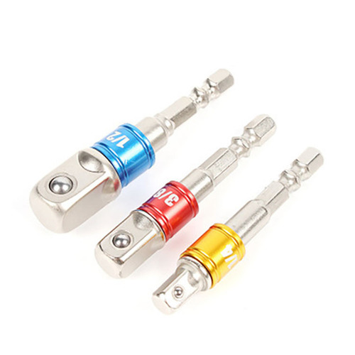 3-piece set of colorful hexagonal screwdriver and wind bit conversion adapter, 1/2 square head, 3/8 socket, 1/4 electric screwdriver