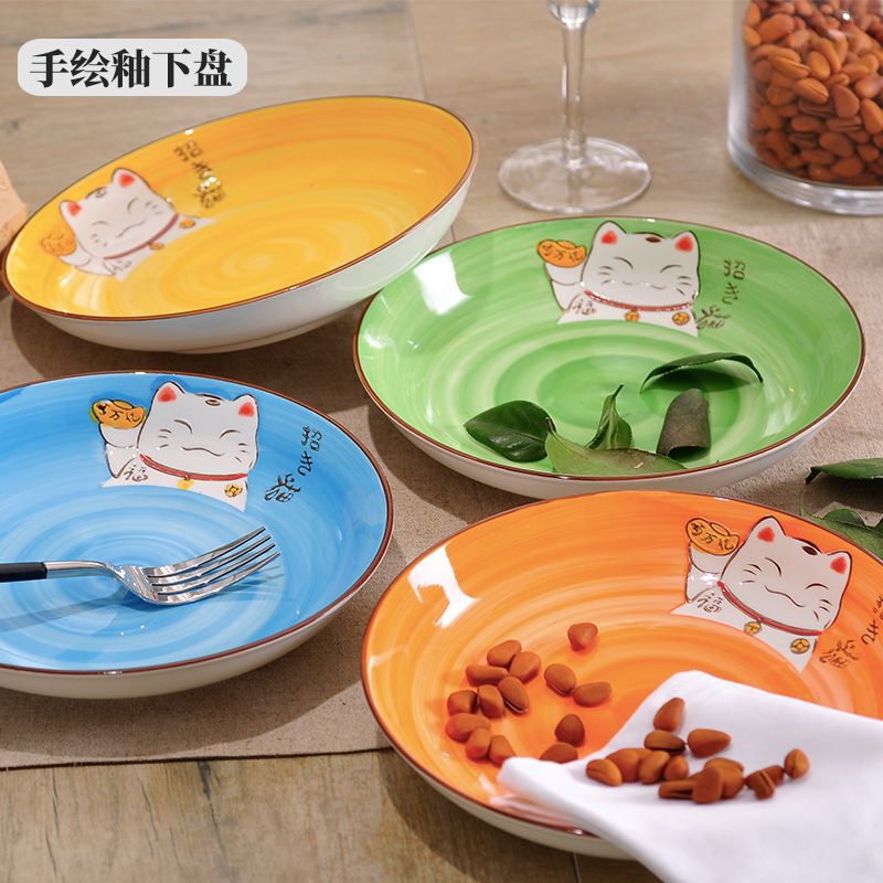 Underglaze Color Cartoon Home Ceramic Disc Chinese Style Catering Hotel Fruit Plate Factory Direct Sales Wholesale Plate