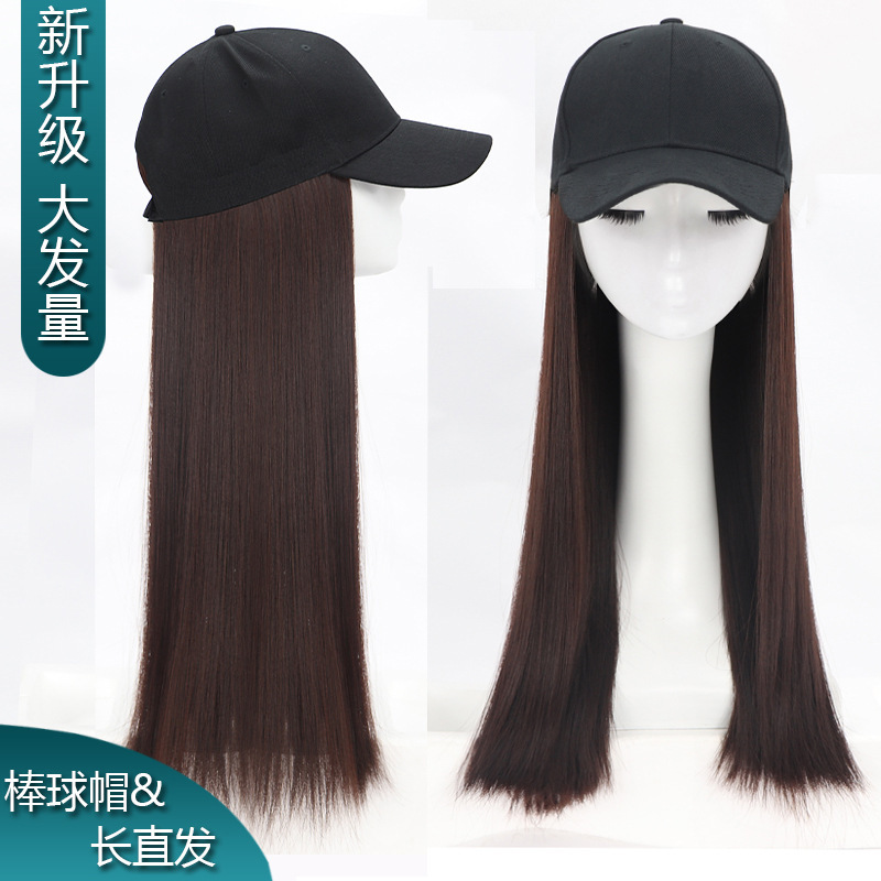 Hongxiu Premium - Wig for Women with Long Hair, Integrated with a Cap, Summer Style for Young Girls, Long Straight Hair, Natural Headgear with Bangs